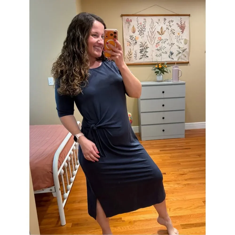 Garnet Hill Navy Tie-Detail Midi Dress Large
